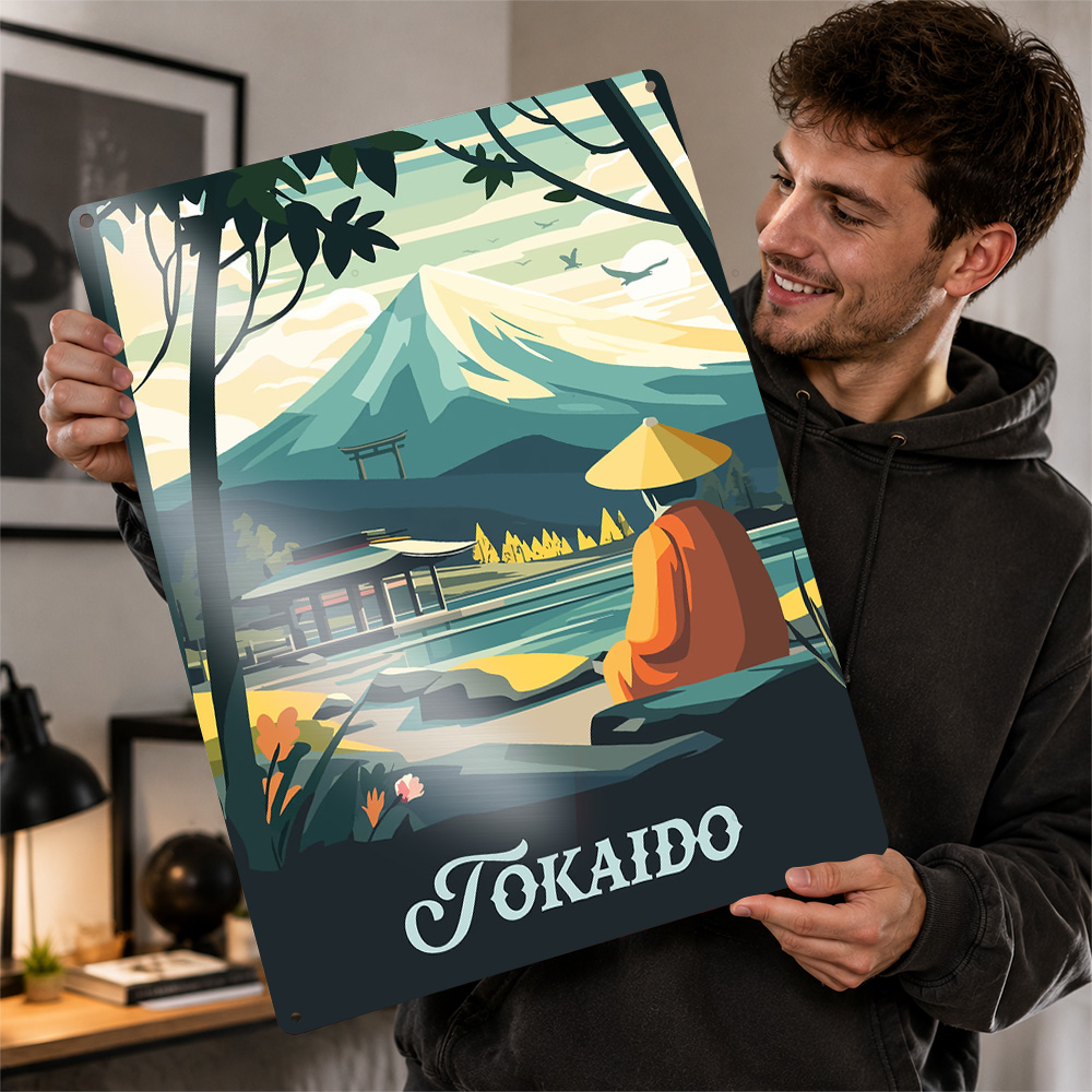 Board Game Illustrator - Tokaido-Brettspiel, Landschaft, strukturiertes Metallposter, illustrierte Wandkunst